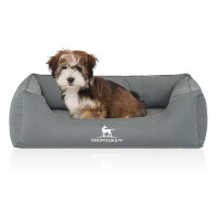 Knuffelwuff Orthopädisches Wasserabweisendes Hundebett Leon aus Velours mit Handwebcharakter S 70 x 50cm Petrol