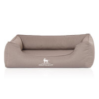 Knuffelwuff Orthopädisches Wasserabweisendes Hundebett Leon aus Velours mit Handwebcharakter S 70 x 50cm Beige/Grau