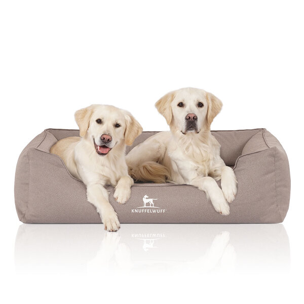 Knuffelwuff Orthopädisches Wasserabweisendes Hundebett Leon aus Velours mit Handwebcharakter XXL 120 x 85cm Beige/Grau