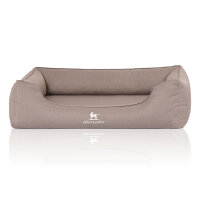 Knuffelwuff Orthopädisches Wasserabweisendes Hundebett Leon aus Velours mit Handwebcharakter XXL 120 x 85cm Beige/Grau
