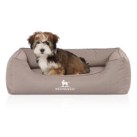 Knuffelwuff Orthopädisches Wasserabweisendes Hundebett Leon aus Velours mit Handwebcharakter M-L Beige/Grau