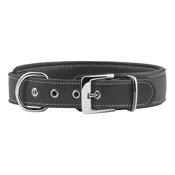 Knuffelwuff weiches Echtleder Hundehalsband Glendale Schwarz 38-45cm, 4cm