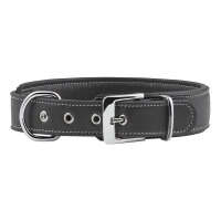 Knuffelwuff weiches Echtleder Hundehalsband Glendale Schwarz 38-45cm, 4cm