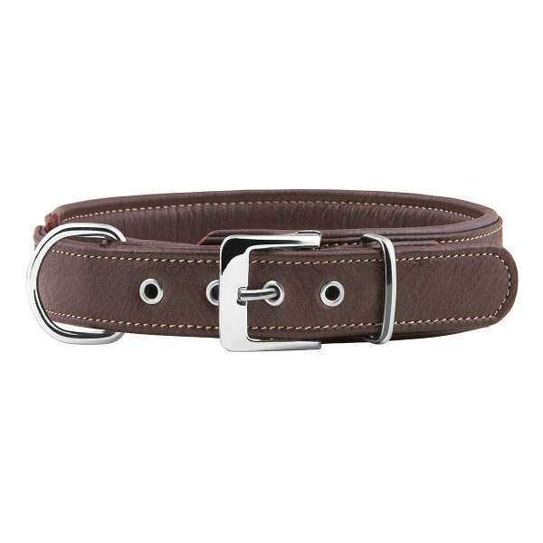 Knuffelwuff weiches Echtleder Hundehalsband Glendale Braun 33-40cm, 4cm