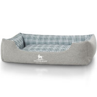 Knuffelwuff Hundebett Lennard aus Velours mit Karomuster XXL 120 x 85cm Grau/Grün