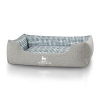 Knuffelwuff Hundebett Lennard aus Velours mit Karomuster M-L 85 x 63cm Grau/Grün