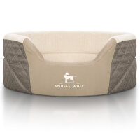 Knuffelwuff Orthopädisches Hundebett Lena aus Velours und Kunstleder mit hohem Schaumstoffrand M-L 70 x 50cm Braun/Beige