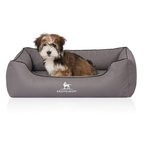 Knuffelwuff Orthopädisches Hundebett Madison aus laser-gestepptem Kunstleder S 70 x 50cm Grau