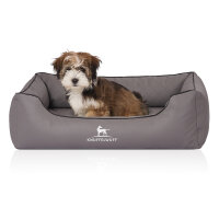 Knuffelwuff Orthopädisches Hundebett Madison aus laser-gestepptem Kunstleder S 70 x 50cm Grau
