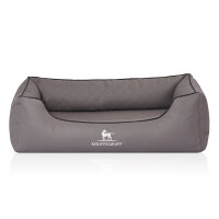 Knuffelwuff Orthopädisches Hundebett Madison aus laser-gestepptem Kunstleder S 70 x 50cm Grau