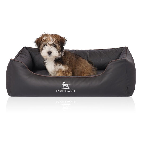 Knuffelwuff Orthopädisches Hundebett Madison aus laser-gestepptem Kunstleder S 70 x 50cm Schwarz