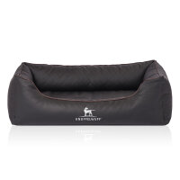 Knuffelwuff Orthopädisches Hundebett Madison aus laser-gestepptem Kunstleder S 70 x 50cm Schwarz