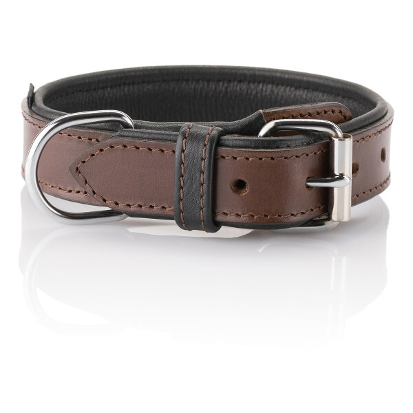 Knuffelwuff weiches Echtleder Hundehalsband mit Schnallenschutz Detroit Braun 60-68cm, 4,5cm