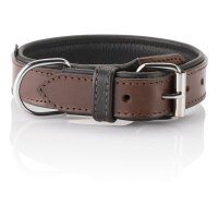 Knuffelwuff weiches Echtleder Hundehalsband mit Schnallenschutz Detroit Braun 60-68cm, 4,5cm