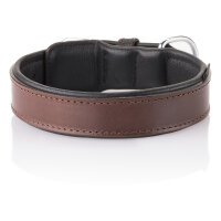 Knuffelwuff weiches Echtleder Hundehalsband mit Schnallenschutz Detroit Braun 60-68cm, 4,5cm