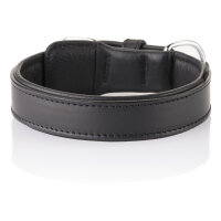 Knuffelwuff weiches Echtleder Hundehalsband mit Schnallenschutz Detroit Schwarz 50-58cm, 3,8cm