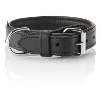 Knuffelwuff weiches Echtleder Hundehalsband mit Schnallenschutz Detroit Schwarz 30-38cm, 3,2cm