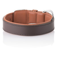 Knuffelwuff weiches Echtleder Hundehalsband mit Schnallenschutz Detroit Braun/Orangebraun 60-68cm, 4,5cm
