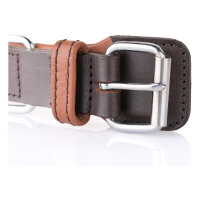 Knuffelwuff weiches Echtleder Hundehalsband mit Schnallenschutz Detroit Braun/Orangebraun 35-43cm, 3,2cm