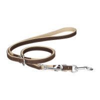 Knuffelwuff weiche verstellbare Nubuk-Echtleder Hundeleine Orlando Braun/Beige, Länge 200cm, Breite 1,2cm