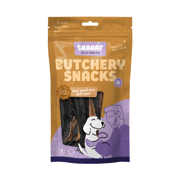 Braaaf Butchery Snacks Rinderkopfhaut mit fel 150 g