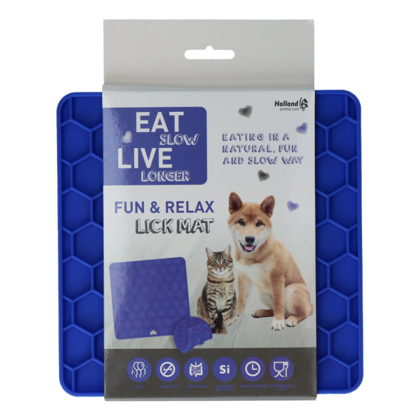 Eat Slow Live Longer Lick Mat Honeycomb Blau