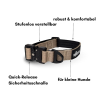 taktisches Nylon Halsband für kleine Hunde Desert Tan