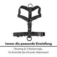 Y-Hundegeschirr 4fach-verstellbar mit Griff und Sicherheitsschnallen Black Camo - ultraleicht