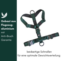 Y-Hundegeschirr 4fach-verstellbar mit Griff und Sicherheitsschnallen Dark Green - ultraleicht