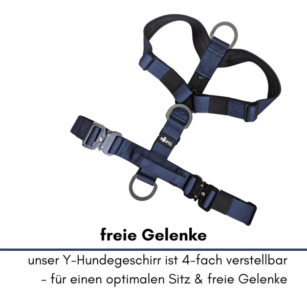 Y-Hundegeschirr 4fach-verstellbar mit Griff und Sicherheitsschnallen Midnight Blue - ultraleicht