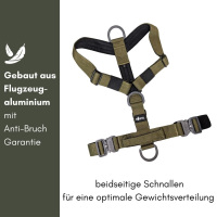 Y-Hundegeschirr 4fach-verstellbar mit Griff und Sicherheitsschnallen Military Olive - ultraleicht