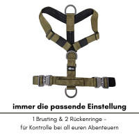 Y-Hundegeschirr 4fach-verstellbar mit Griff und Sicherheitsschnallen Military Olive - ultraleicht