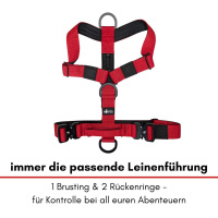 Y-Hundegeschirr 4fach-verstellbar mit Griff und Sicherheitsschnallen Rosso Red - ultraleicht