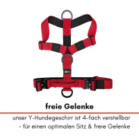 Y-Hundegeschirr 4fach-verstellbar mit Griff und Sicherheitsschnallen Rosso Red - ultraleicht