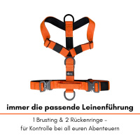 Y-Hundegeschirr 4fach-verstellbar mit Griff und Sicherheitsschnallen Safety Orange - ultraleicht