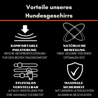 Y-Hundegeschirr 4fach-verstellbar mit Griff und Sicherheitsschnallen Safety Orange - ultraleicht