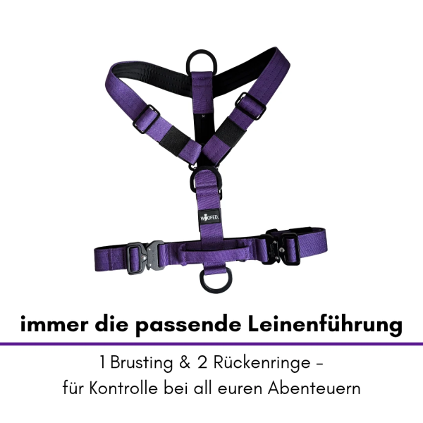 Y-Hundegeschirr 4fach-verstellbar mit Griff und Sicherheitsschnallen Velvet Purple - ultraleicht