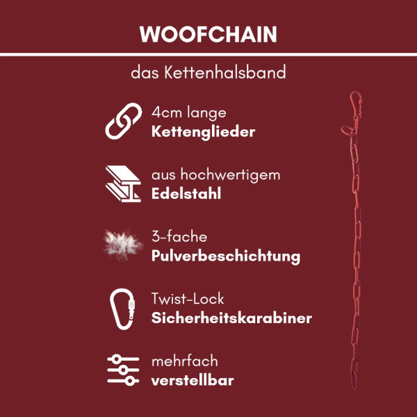 Woofchain Kettenhalsband aus Edelstahl Bordeaux