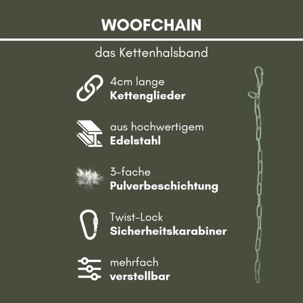 Woofchain Kettenhalsband aus Edelstahl Olive