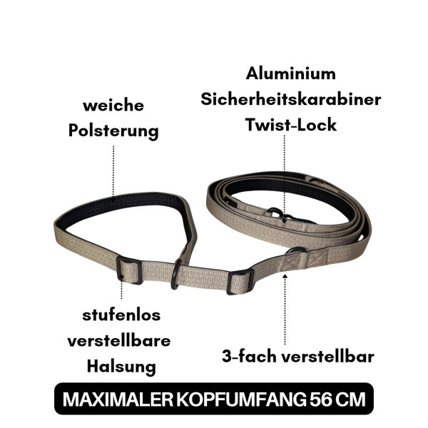 Nylon Retrieverleine verstellbar Desert Tan