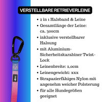 Nylon Retrieverleine verstellbar Pink Blue Sky