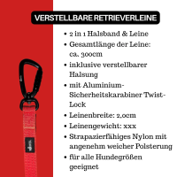 Nylon Retrieverleine verstellbar Rosso Red