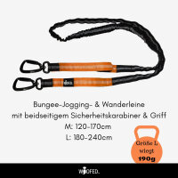 Jogging- & Wanderleine mit beidseitigem Griff, Bungee-Ruckdämpfer & Sicherheitskarabiner aus Nylon - Größe S: 120cm (max. 170cm)