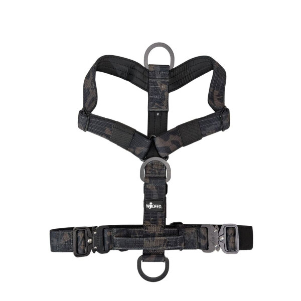 Y-Hundegeschirr 4fach-verstellbar mit Griff und Sicherheitsschnallen Black Camo - ultraleicht - S