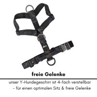 Y-Hundegeschirr 4fach-verstellbar mit Griff und Sicherheitsschnallen Black Camo - ultraleicht - S