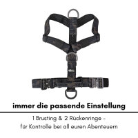 Y-Hundegeschirr 4fach-verstellbar mit Griff und Sicherheitsschnallen Black Camo - ultraleicht - L