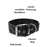 Nylon Classic Halsband Black Camo - XL 58-64cm | 5cm / Silber