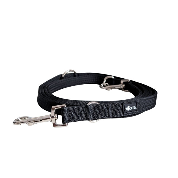 Nylon Classic Führleine Deep Black - 2,5m 3-fach verstellbar / Silber