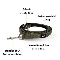 Nylon Classic Führleine Military Olive - 2,5m 3-fach verstellbar / Schwarz