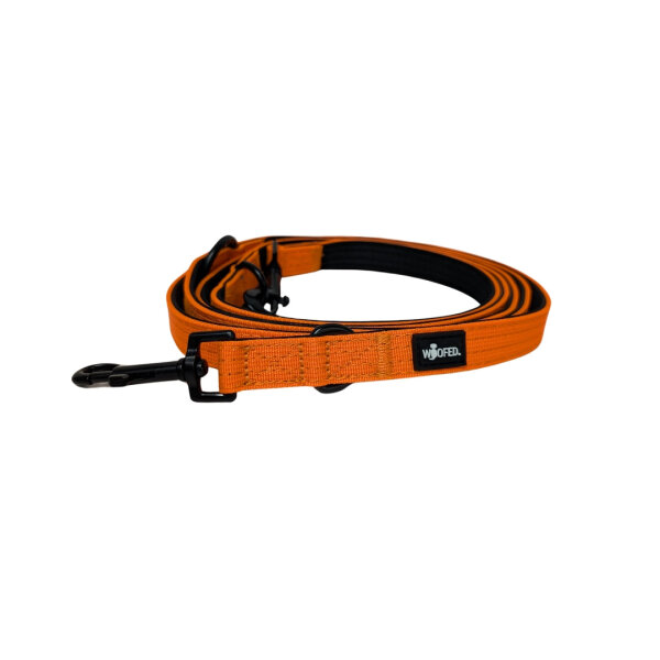 Nylon Classic Führleine Safety Orange - 2,5m 3-fach verstellbar / Schwarz